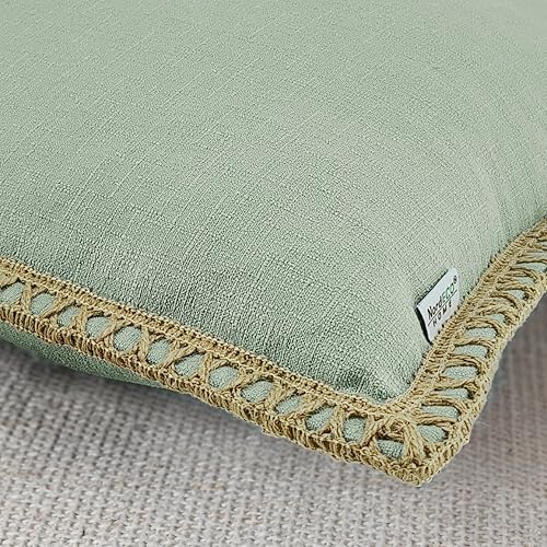 Miniatura 3 de NordECO HOME Juego de 2 fundas de almohada  Fundas de cojín decorativas de lino de arpillera con bordes a medida para decoración del hogar y cama (2