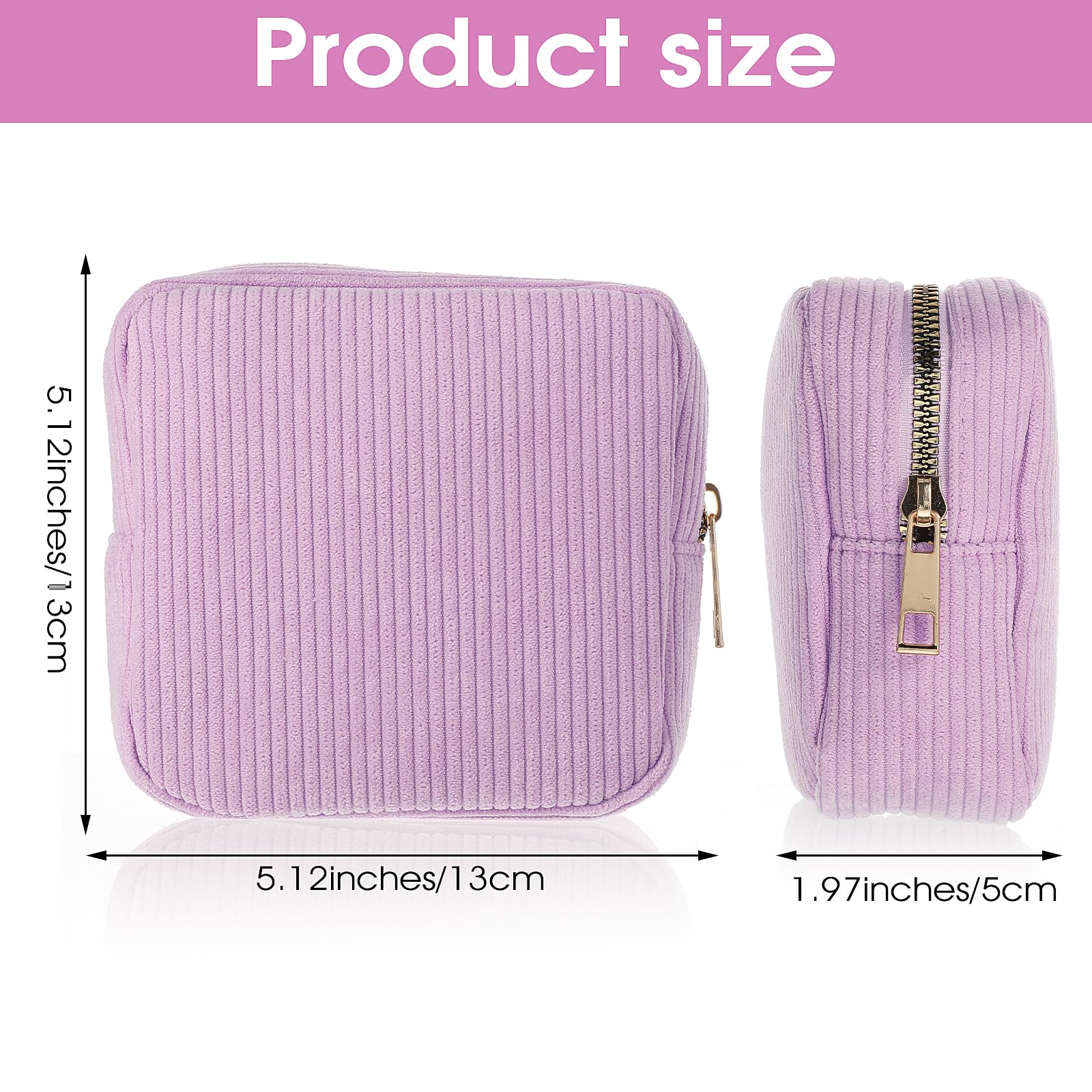Feminine Menstrual Care Bags for Teen Girls, Mini Corduroy Period Bag for Storing Sanitary Napkins Portable Makeup Pouch with Zipper Cosmetic Bag Tampon Pad Holder for Women Travel Purse (Purple)