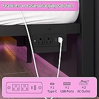 Vista 4 de Marco de cama Full Size con cabecero y piecero, soporte de listones de acero - Marco de cama LED con estación de carga USB, base de colchón