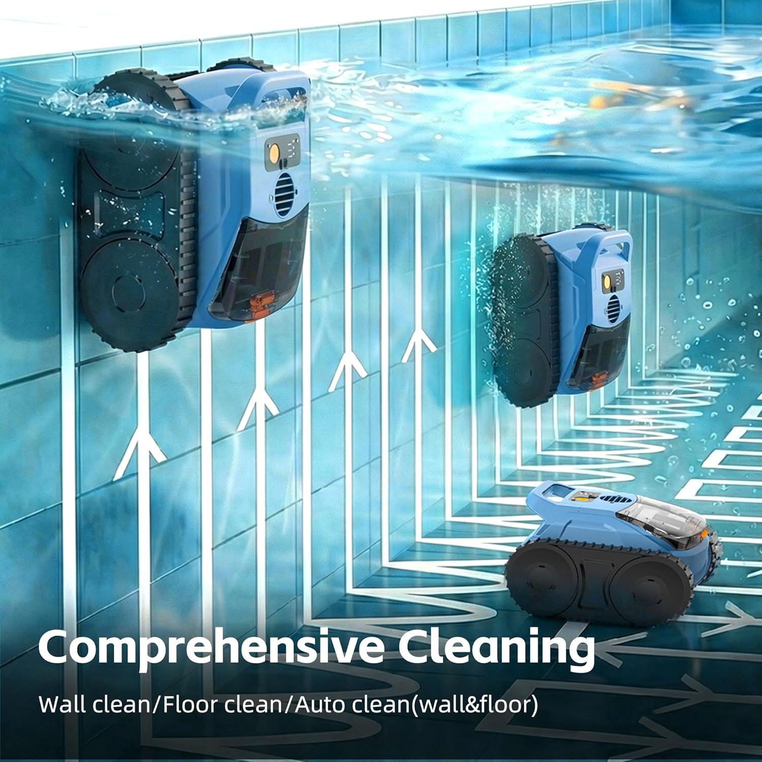 Pool Vacuum,Seauto SAT20 Pro Robotic Pool Cleaner for Inground Pools, AI Sonar Smart Navigation, Cordless, 180-Mins Battery Life, Blue (Pastel Blue)