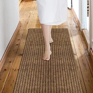 Custom Size Backed Non-Slip Area Rugs Runner, Easy Clean, Waterproof Runner Rugs for Hallway Entryway, Kitchen, Laundry, 2FT x 6FT, Brown Stripe