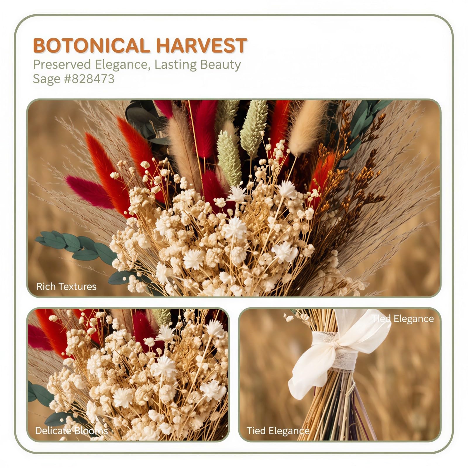 Bouquet de Fleurs séchées Naturelles, 55 tiges avec 10 Herbes variées, Composition Florale préservée Multicolore au Rendu Naturel, 43 cm de Haut, pour déco bohème, Bureau, Salon, Chambre