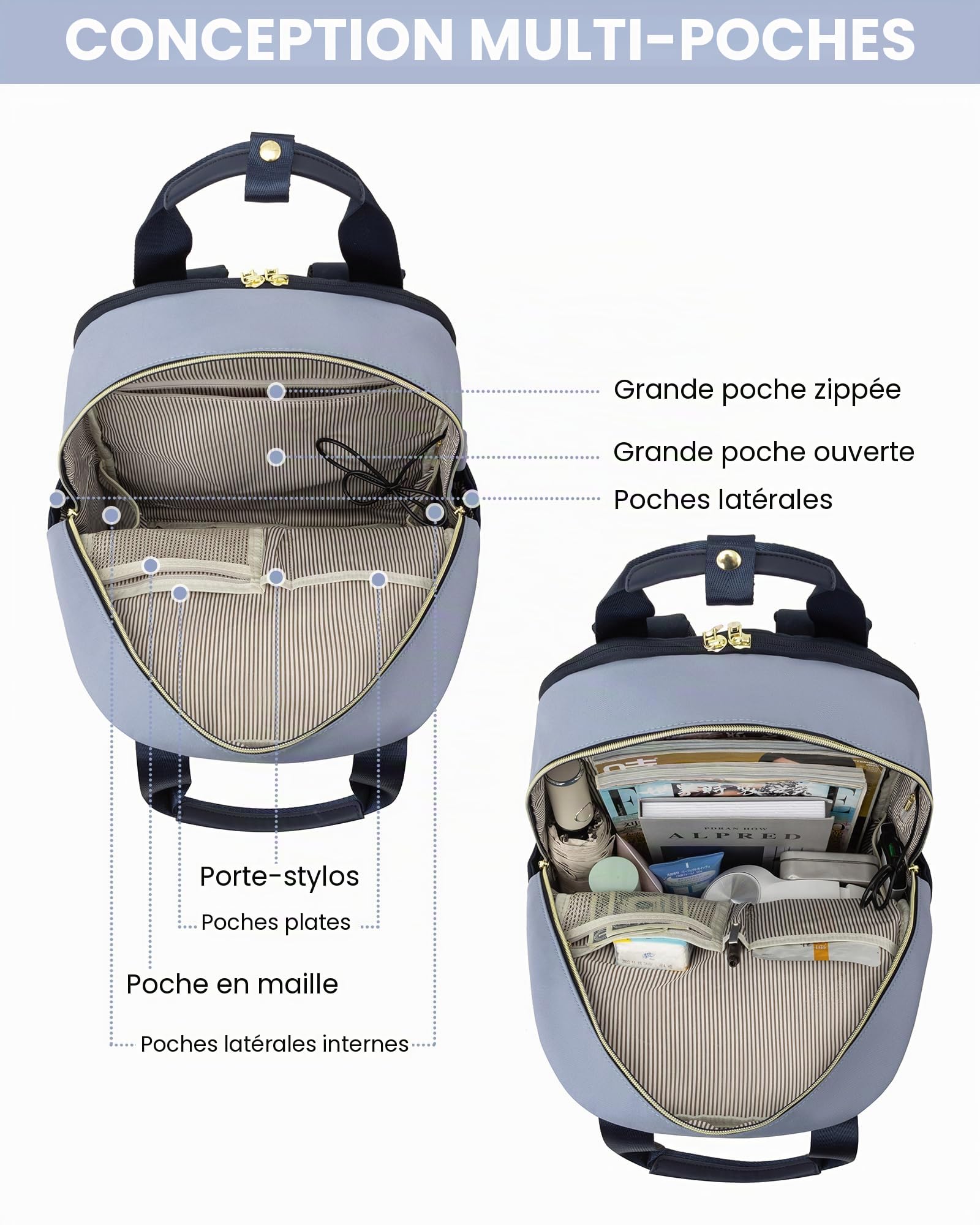 LOVEVOOK Sac a Dos Femme, 17,3 Pouces Sacs à Dos Ordinateur Portable, Antivol Imperméable Sac avec USB Charging Port, Elegant Backpack pour Travail Affaire Voyage Loisir Université