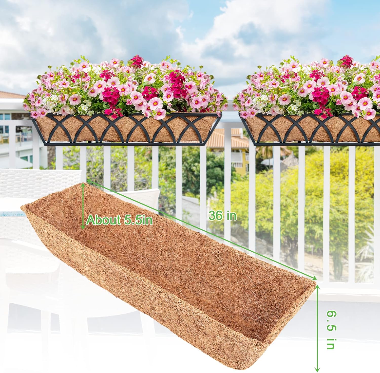 Y&M 2PCS 36''Horse Through Coco Liners for 36inch Window Box Planters,Pre-Formed Replacement Coco Liner for Window Basket (Ship from US Within 48hrs)
