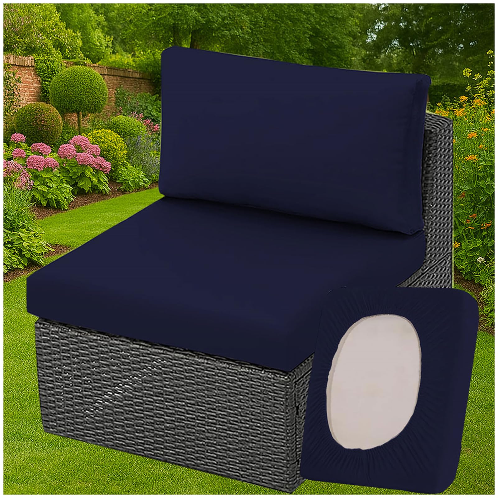 BLGVGKLPNT 1/2/3 PCS Patio Cushion Covers Polyester Replacement Stretch Fit Garden Furniture Seat Covers for Rattan Balcony Indoor Chairs (Navy blue,1Pc Length 150-190cm)