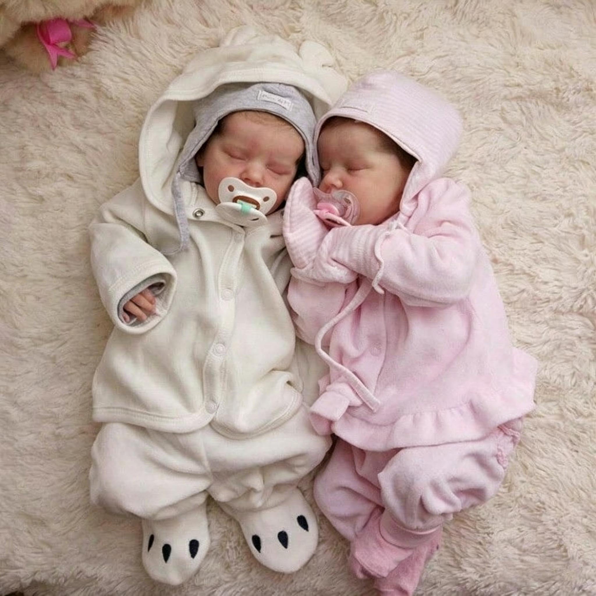 RXDOLL Reborn Baby Dolls Twins silikonowe całe ciało, 45 cm, dwie anatomicznie poprawne niemowlęta, dziewczynki, realistyczna lalka bobas, bliźniaczki, skóra 3D, pełne silikonowe lalki Reborn dla