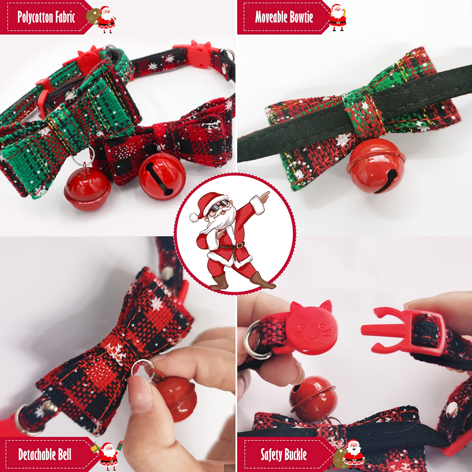 Joytale Noël Collier Chat Avec Clochette Et Noeud Papillon, Collier Pour Chat Anti Etranglement