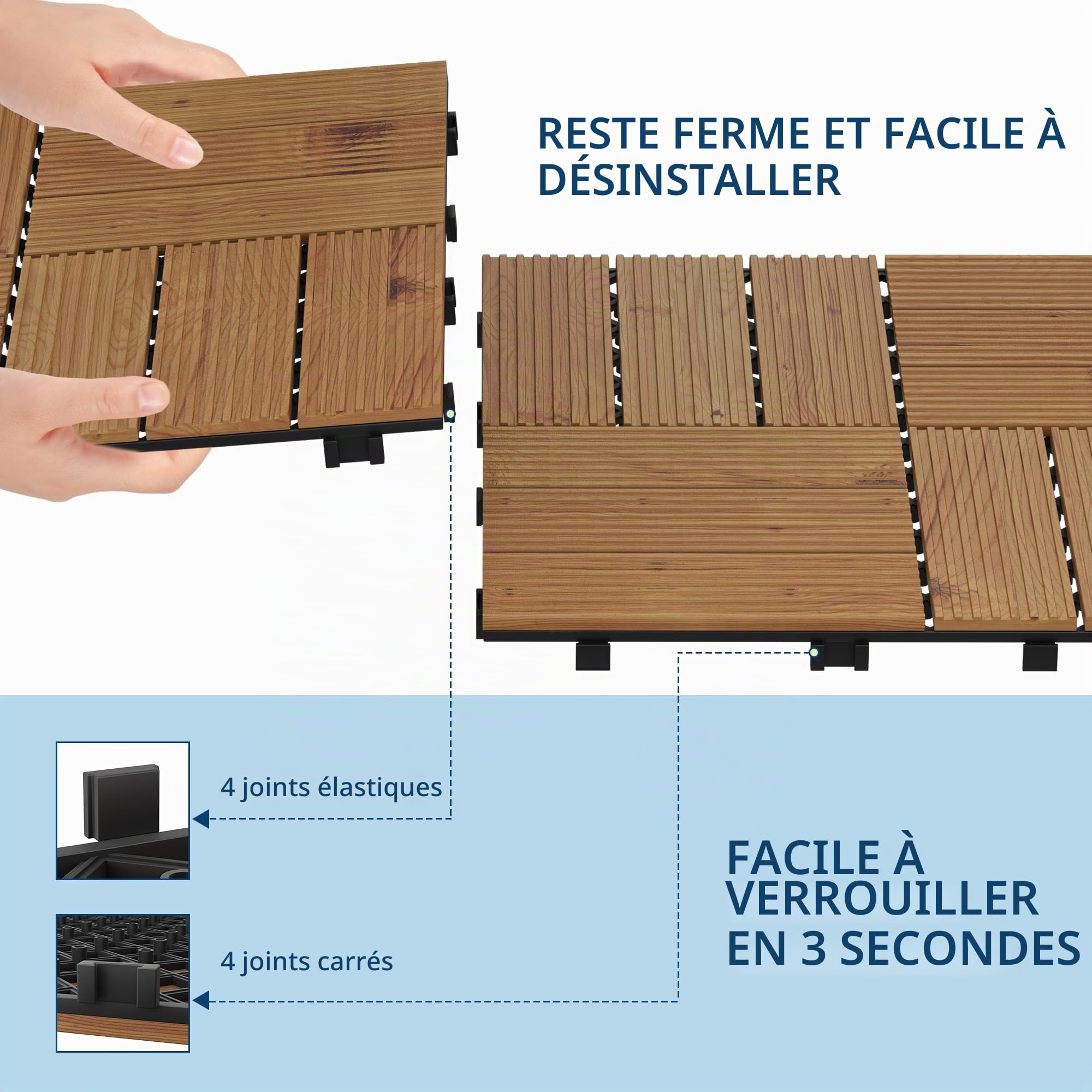 Garvee Dalles terrasse bois d'acacia 30x30cm emboîtables, Brun 33PCS