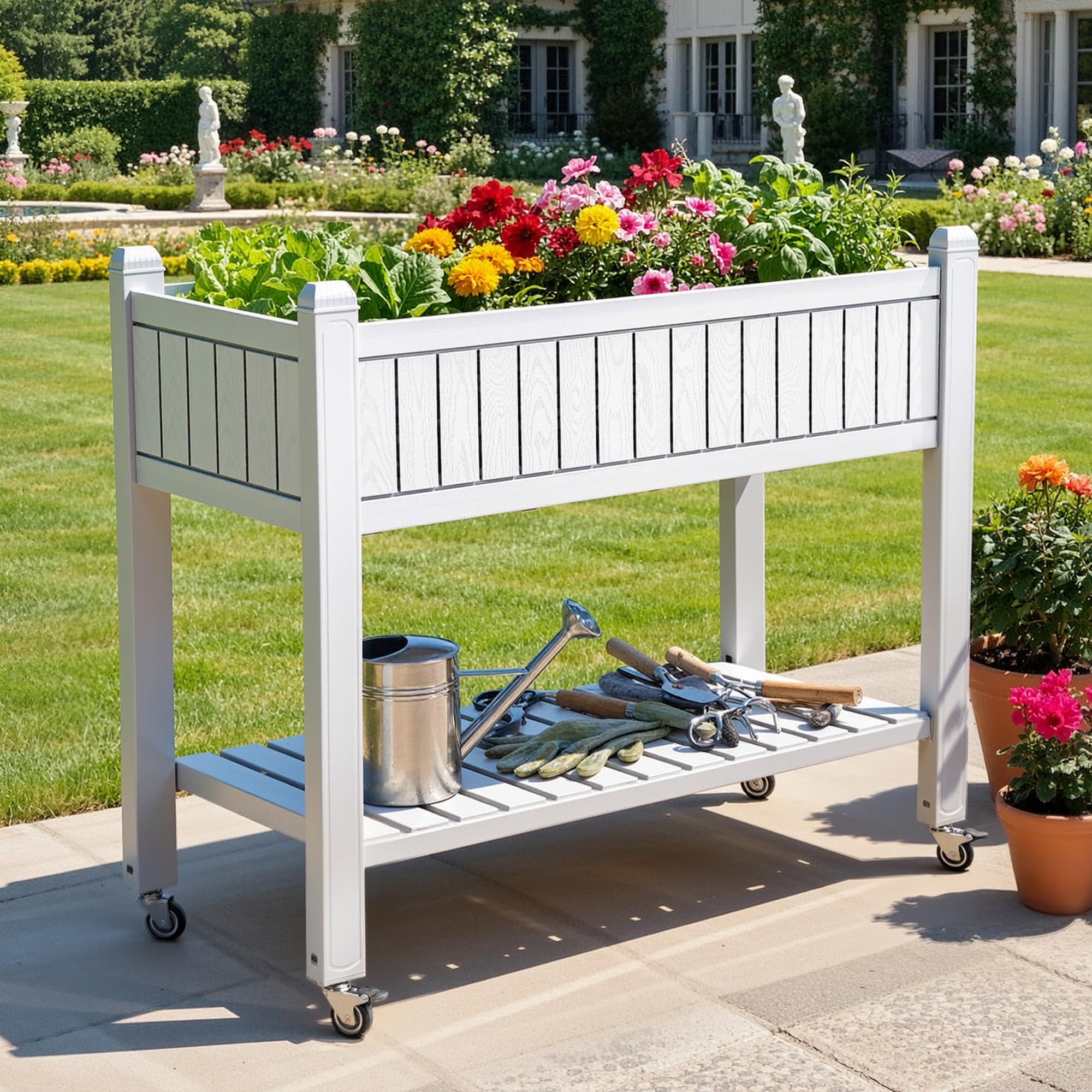 DWVO Raised Bed,108.5 * 44 * 89.5cm Elevated Planter Rectangle with Wheels โ image 1