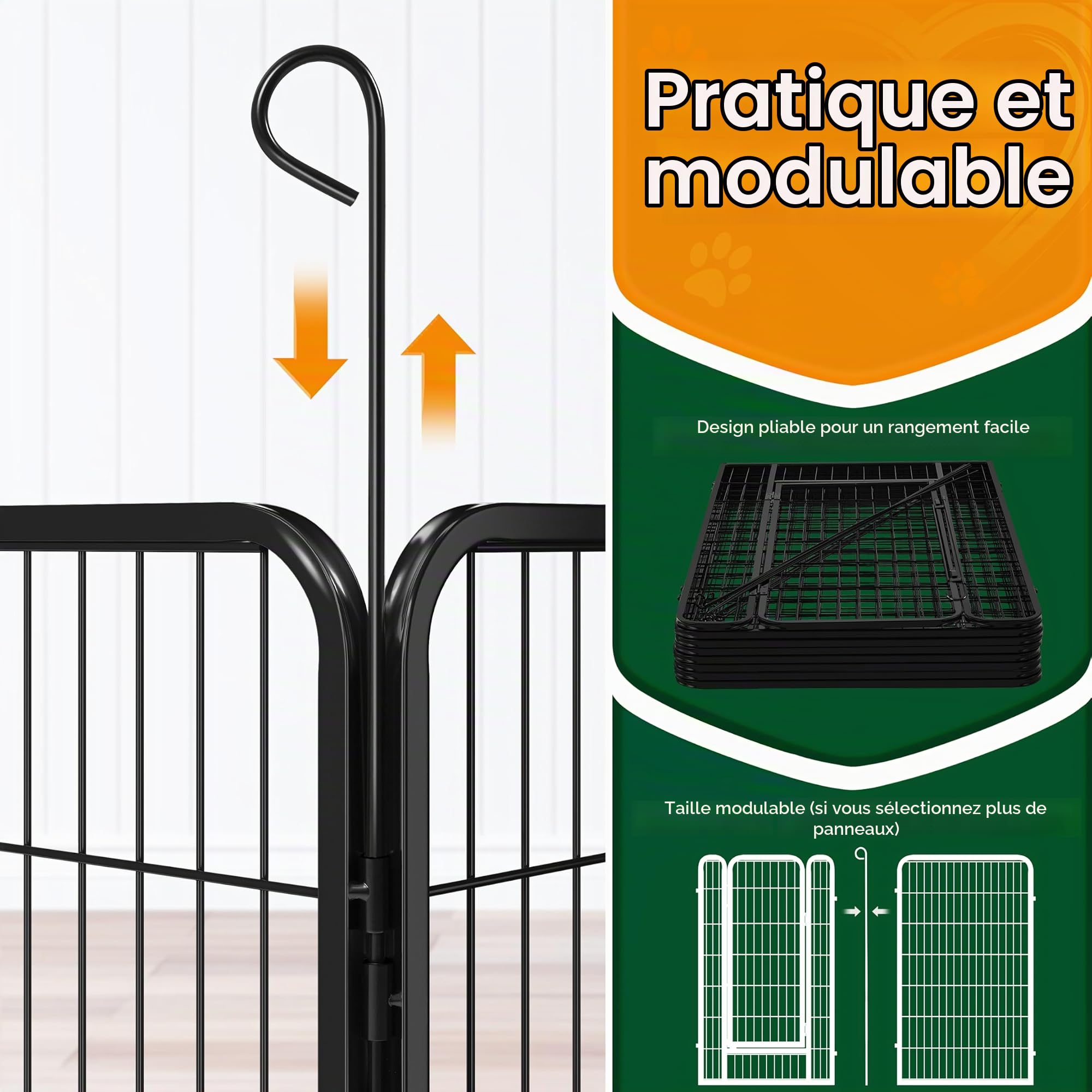 Abician Parc pour Chien 71 x 120 cm Enclos Parc 8 Panneaux avec Porte Noir | Clôture Pliable pour petit animal chien chiot lapin canard, Chenil en Métal, Barriere chien Panneaux intérieur/extérieur