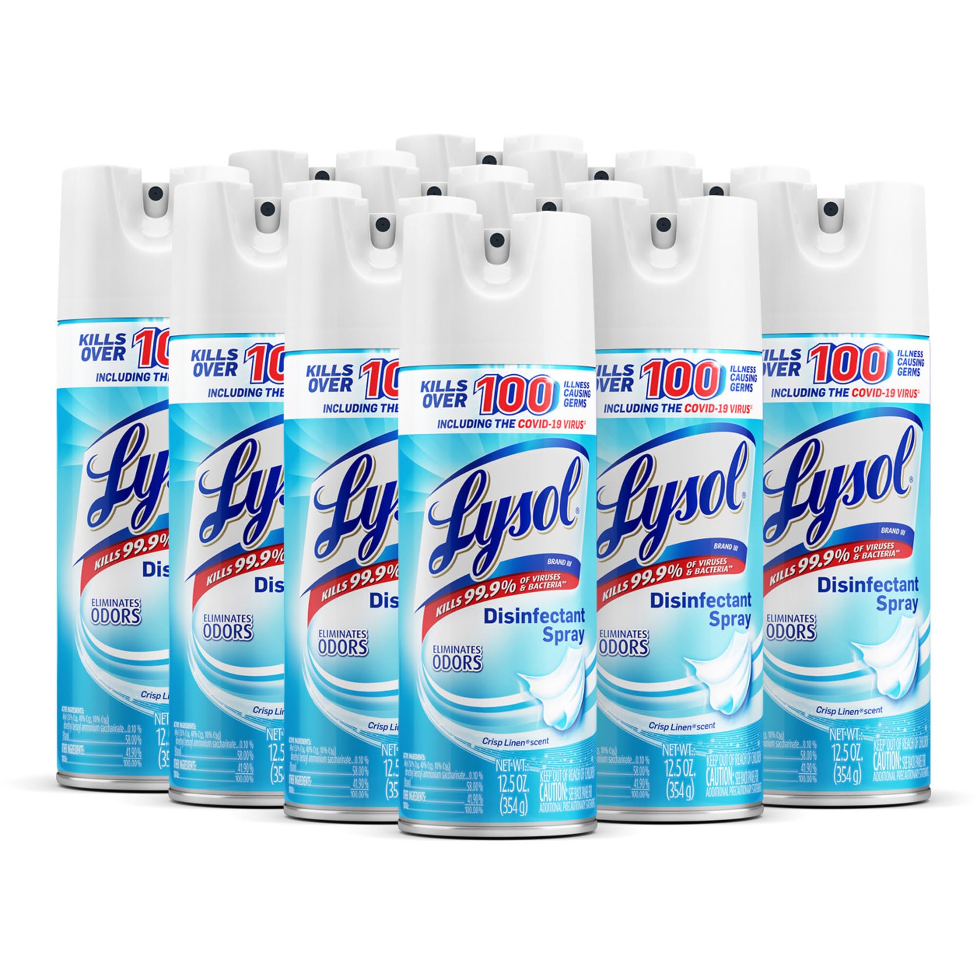 Lysol Disinfectant Spray, Sanitizing and Antibacterial Spray, For Disinfecting and Deodorizing, Crisp Linen, 12.5 Fl. Oz (Pack of 12)