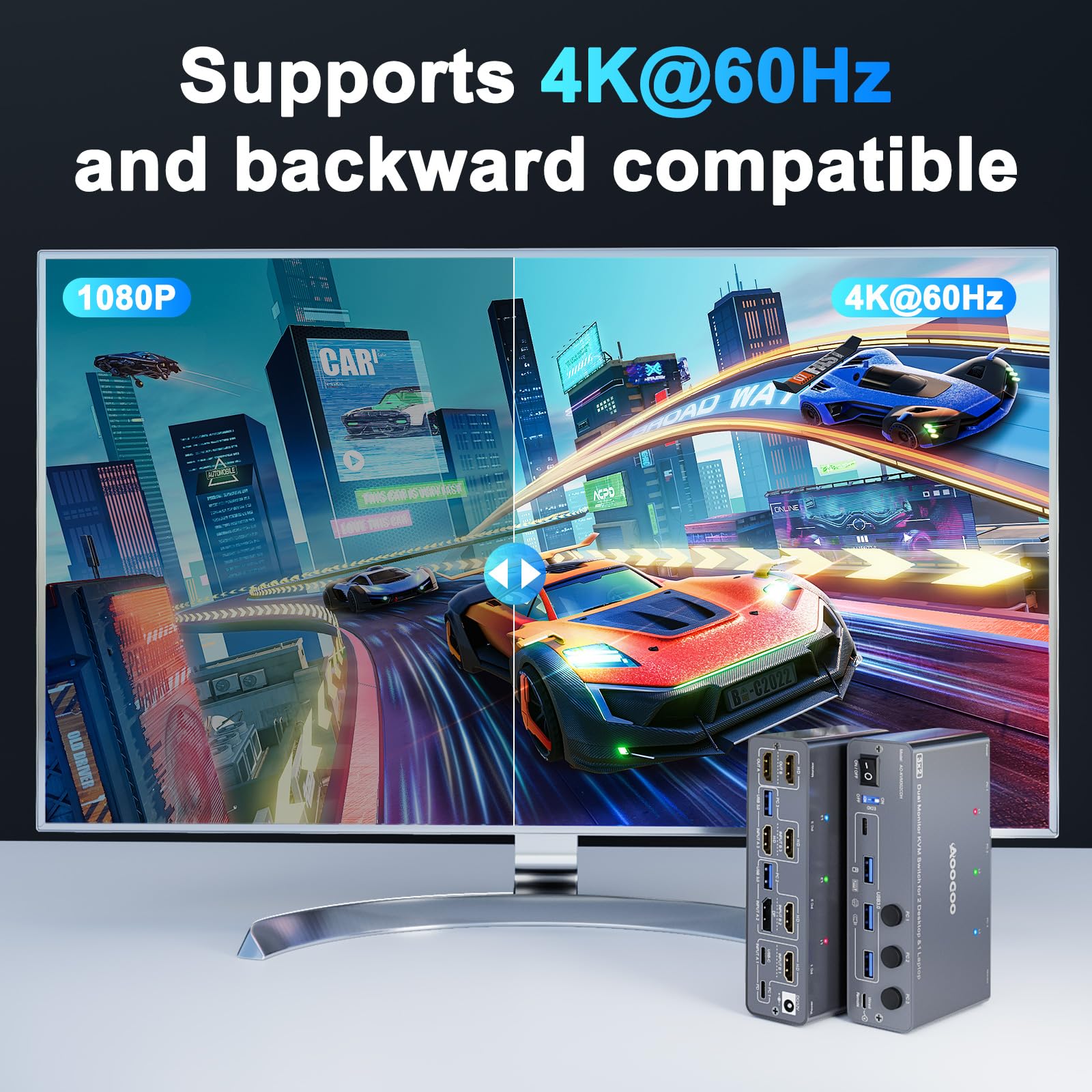 USB C KVM Switch 4K@60Hz, Dual Monitore KVM Switch für 2 PC und 1 Laptop mit EDIDEmulation,4 USB 3.0 Häfen, PD Stromversorgung für Laptop, Kabelfernbedienung, USB Kabel im Lieferumfang enthalten