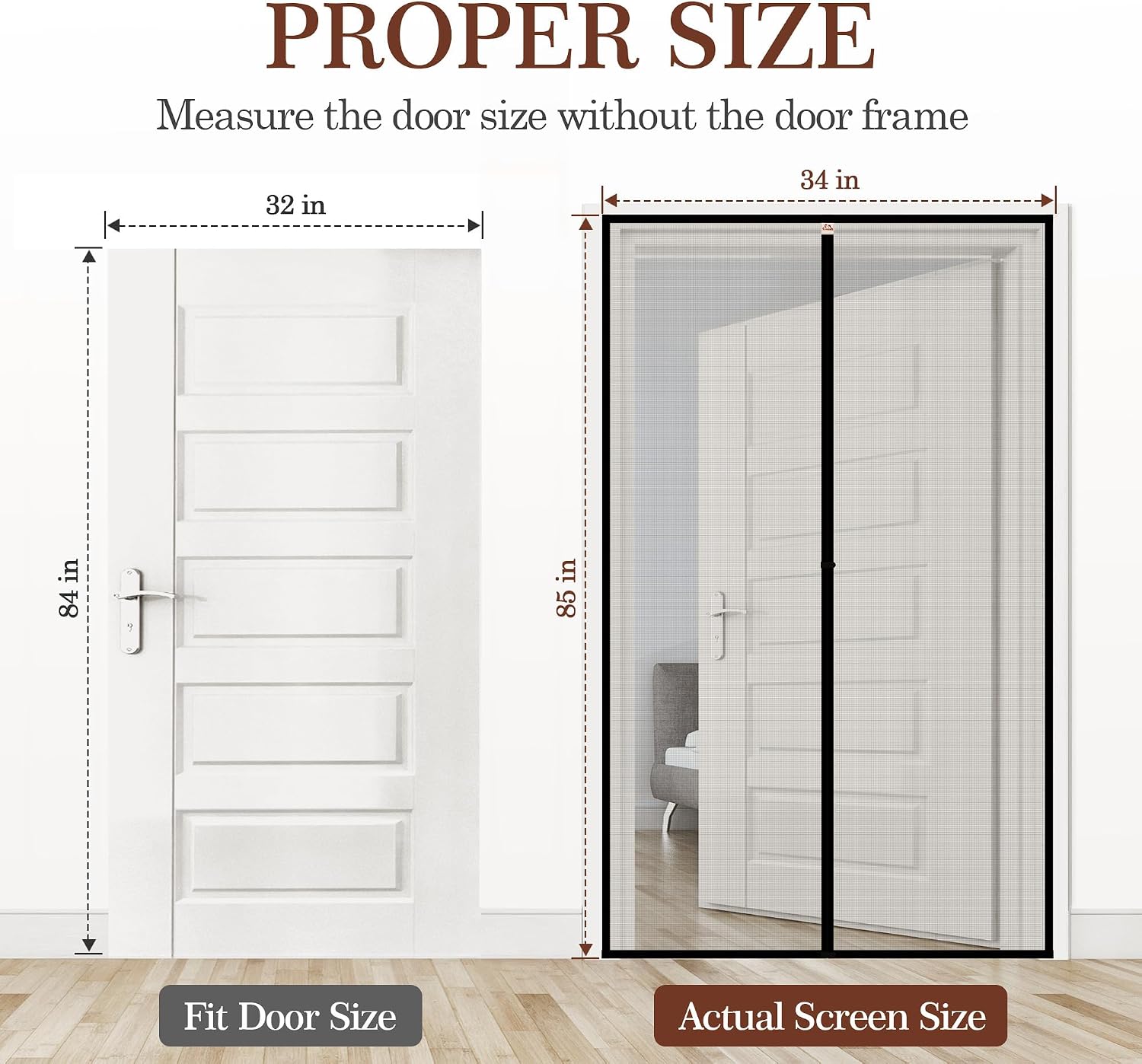 yotache magnetic screen door fits door size 32 x 84, screen size 34" x 85" reinforced fiberglass net curtain with magnets fits door size 32" x 84" black