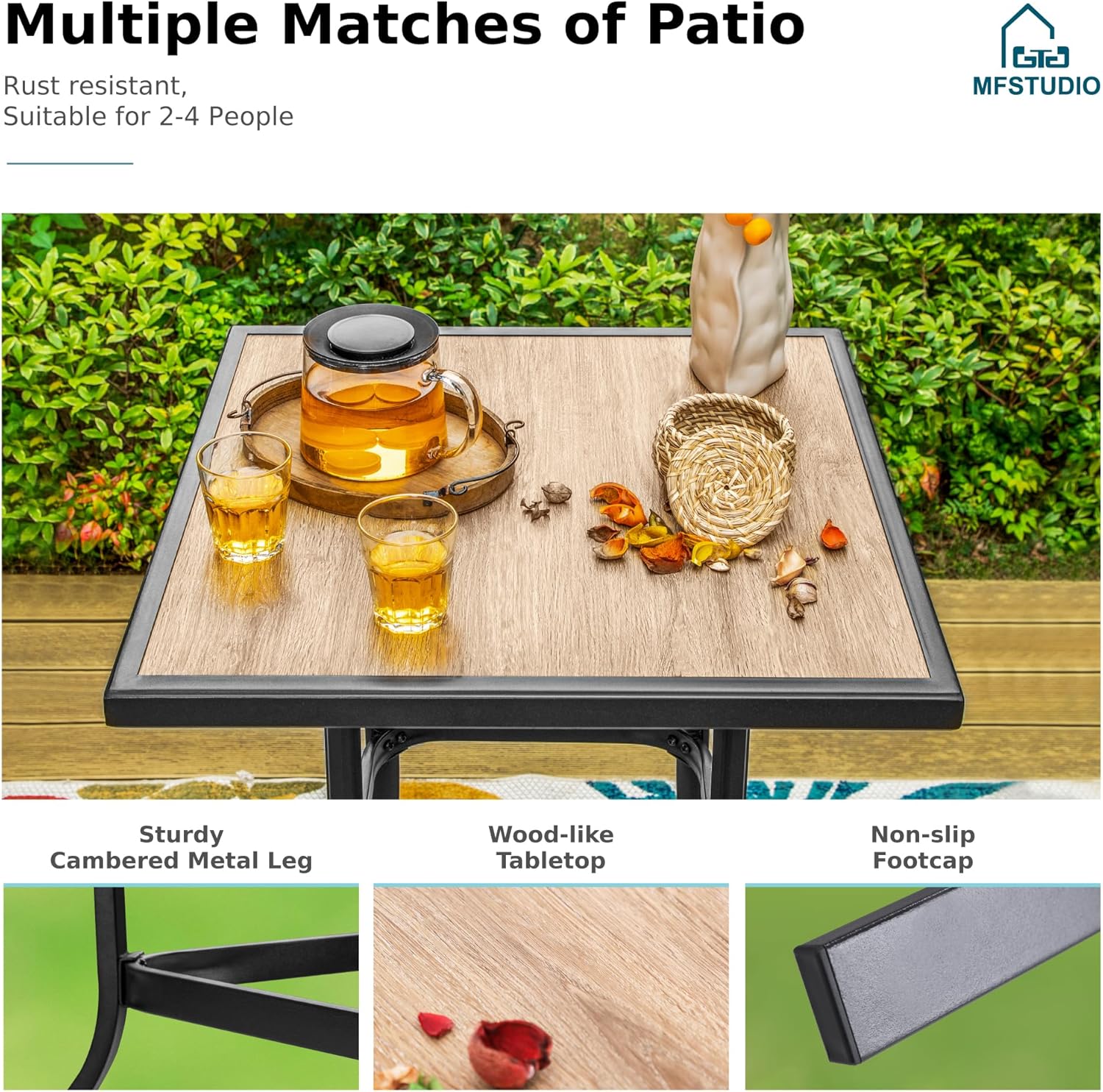 MFSTUDIO 3 Piece Outdoor Swivel Bar Set, Outdoor Bar Table and Chairs Set, Patio High Top Table and Chairs, Tall Bistro Set Patio Bar Height Table with 2 Chairs, Navy Blue