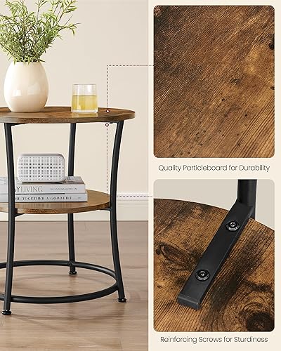 Miniatura 5 de VASAGLE Mesa auxiliar, mesa auxiliar redonda de 2 niveles con tomas de corriente, mesita de noche con marco de acero para espacios pequeños, sala de