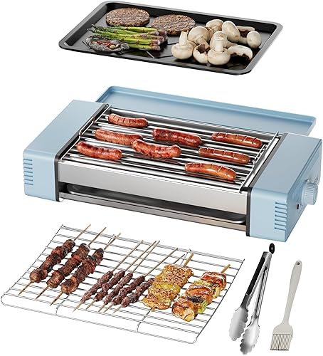 Miniatura 11 de HBN máquina de parrilla rodante para hot dogs 3 en 1 con placa antiadherente y parrilla, parrilla eléctrica compacta de 800W para salchichas, para