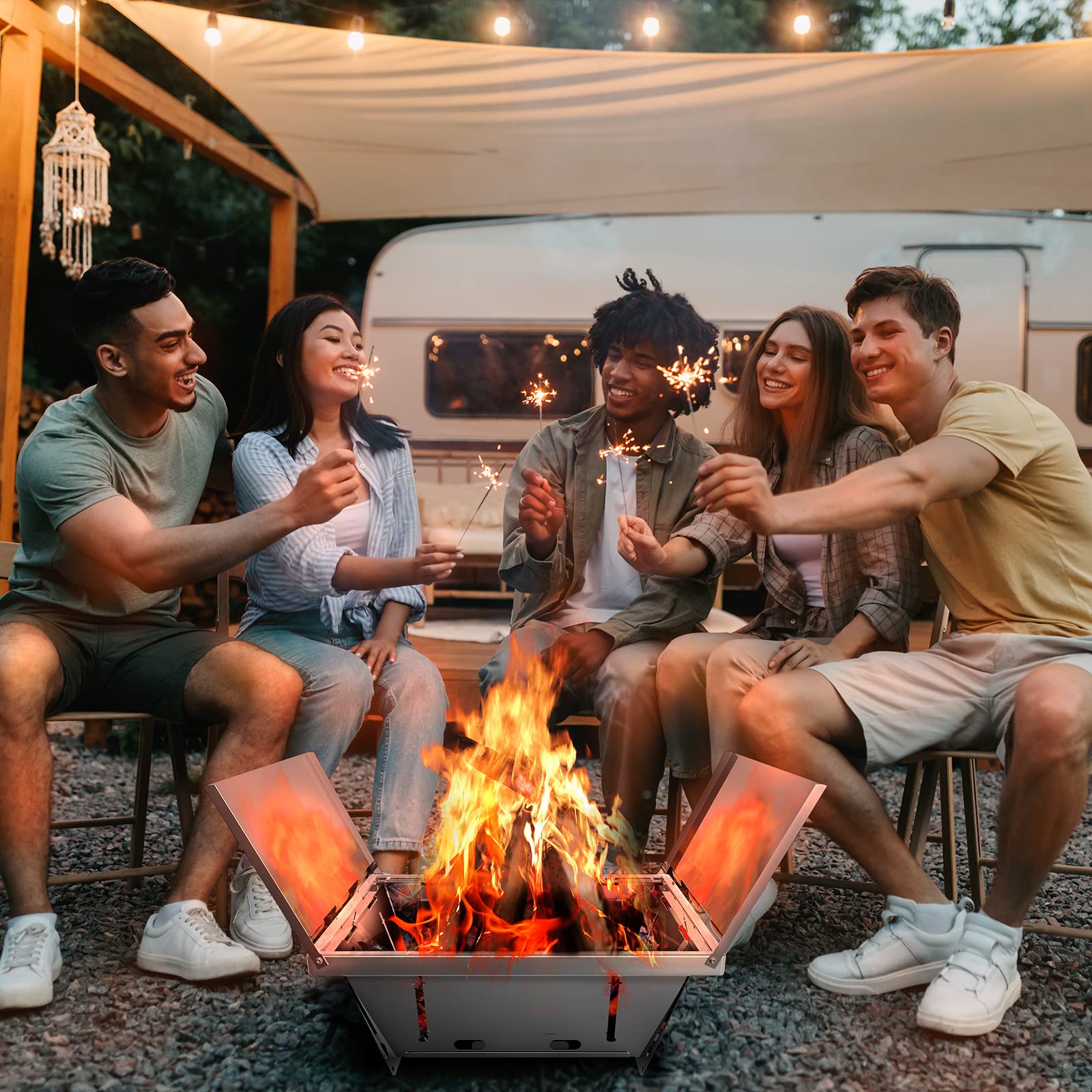 Dripex Barbecue a Carbone Portatile Griglia Pieghevole L'acciaio Piccolo Charcoal Grill Outdoor Picnic Grill per Campeggio BBQ Giardino Terrazza Party (Argento: 65 x 25 x 14cm)