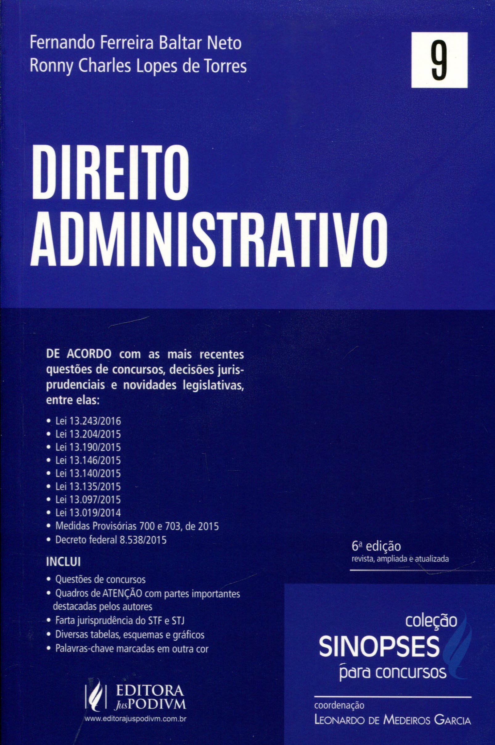 Capa de Direito Administrativo - Volume 9. Coleção Sinopses Para Concursos
