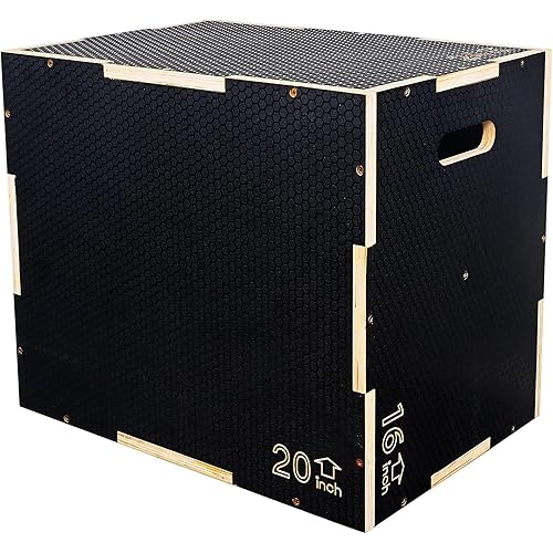 Fitvids 3 in 1 Non-Slip Wooden Plyo Box Plyometric Box Jumping Exercise, Multiple Sizes