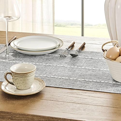 Miniatura 4 de Camino de mesa de granja, caminos de mesa rústicos de 72 pulgadas de largo, camino de mesa bohemio de lino, camino de mesa trenzado a rayas verdes
