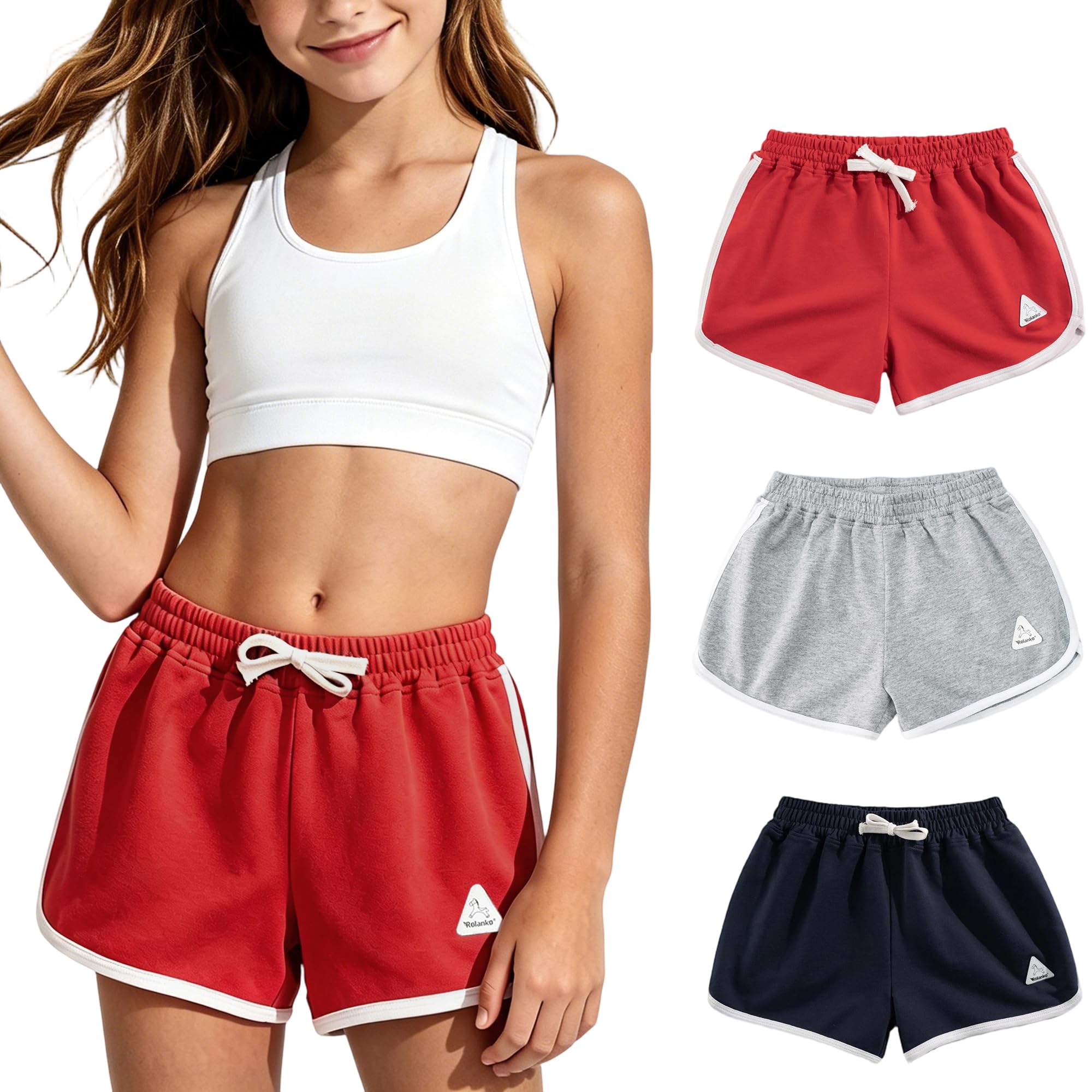 Rolanko Pantalones cortos activos de delfín para niñas, paquete de 3 unidades, para ciclismo, correr, verano, playa, deportes, 4-14 años