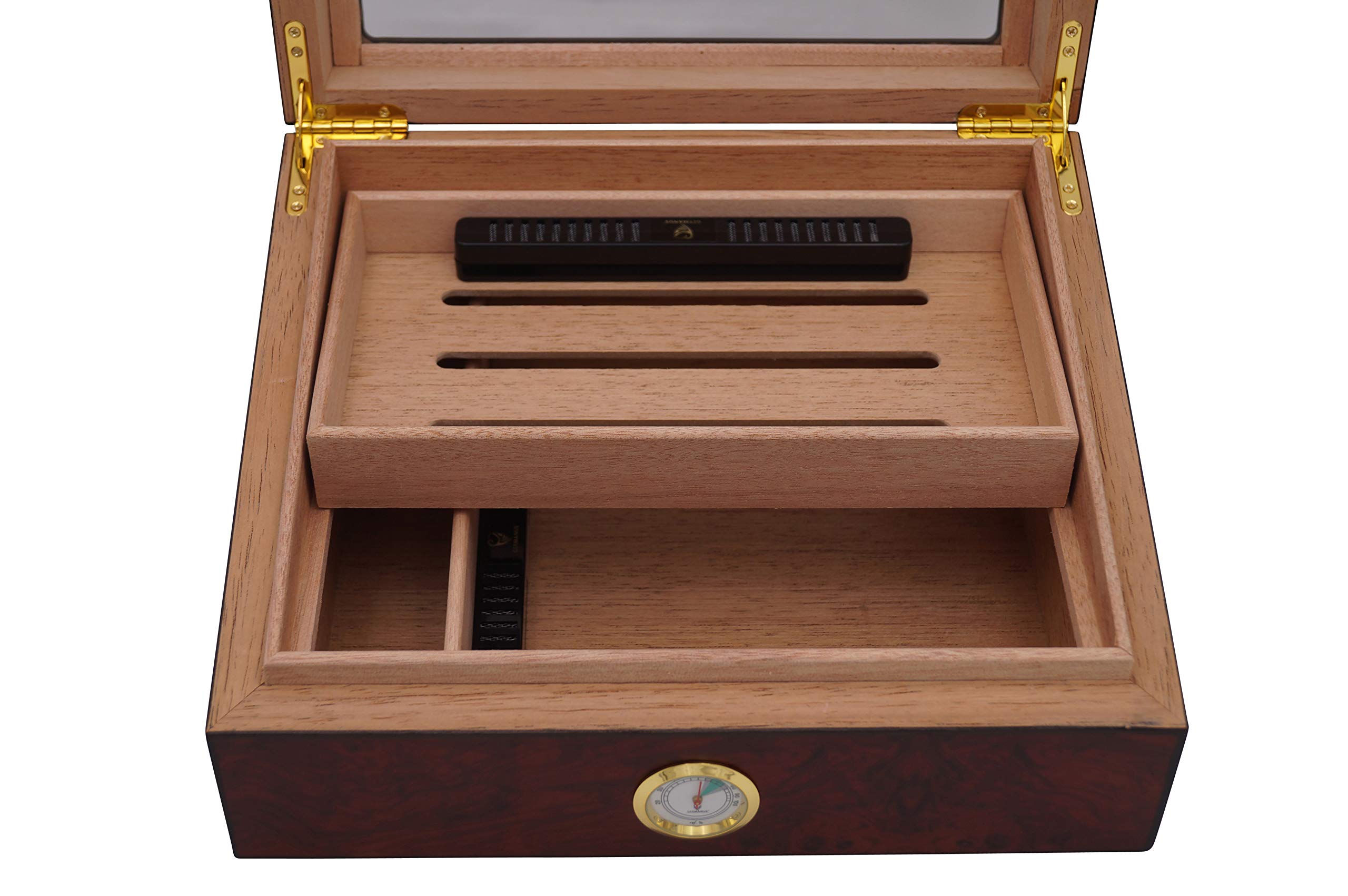 GERMANUS Humidor 224 mit Kristall Befeuchter und Hygrometer, Braun