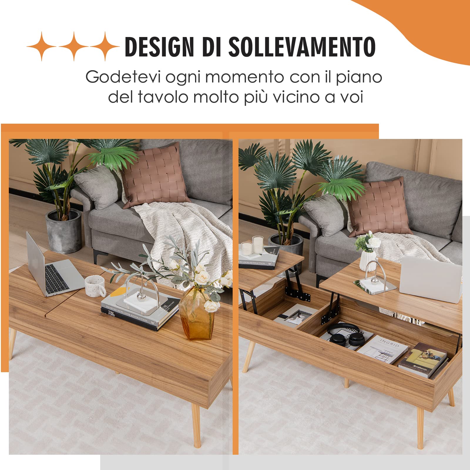 Tavolino Da Salotto COSTWAY In Legno E Finto Marmo - Nero, 70x70x40cm - Foto 7