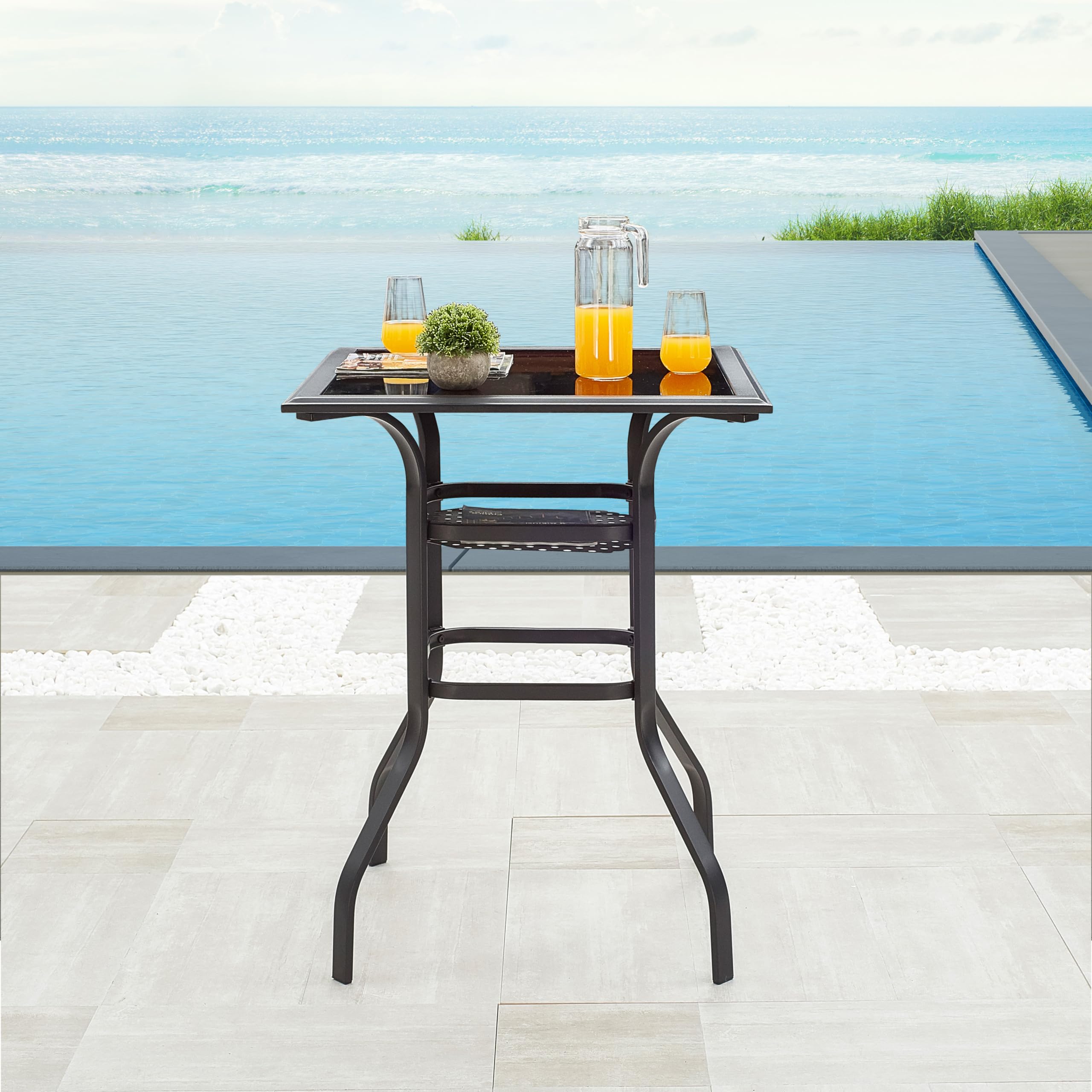 Snapklik.com : LOKATSE Home High Outdoor Patio Bar Height Glass Top Table