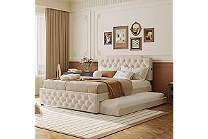 Merax Queen Trundle Bed with Upholstered Headboard and USB Ports