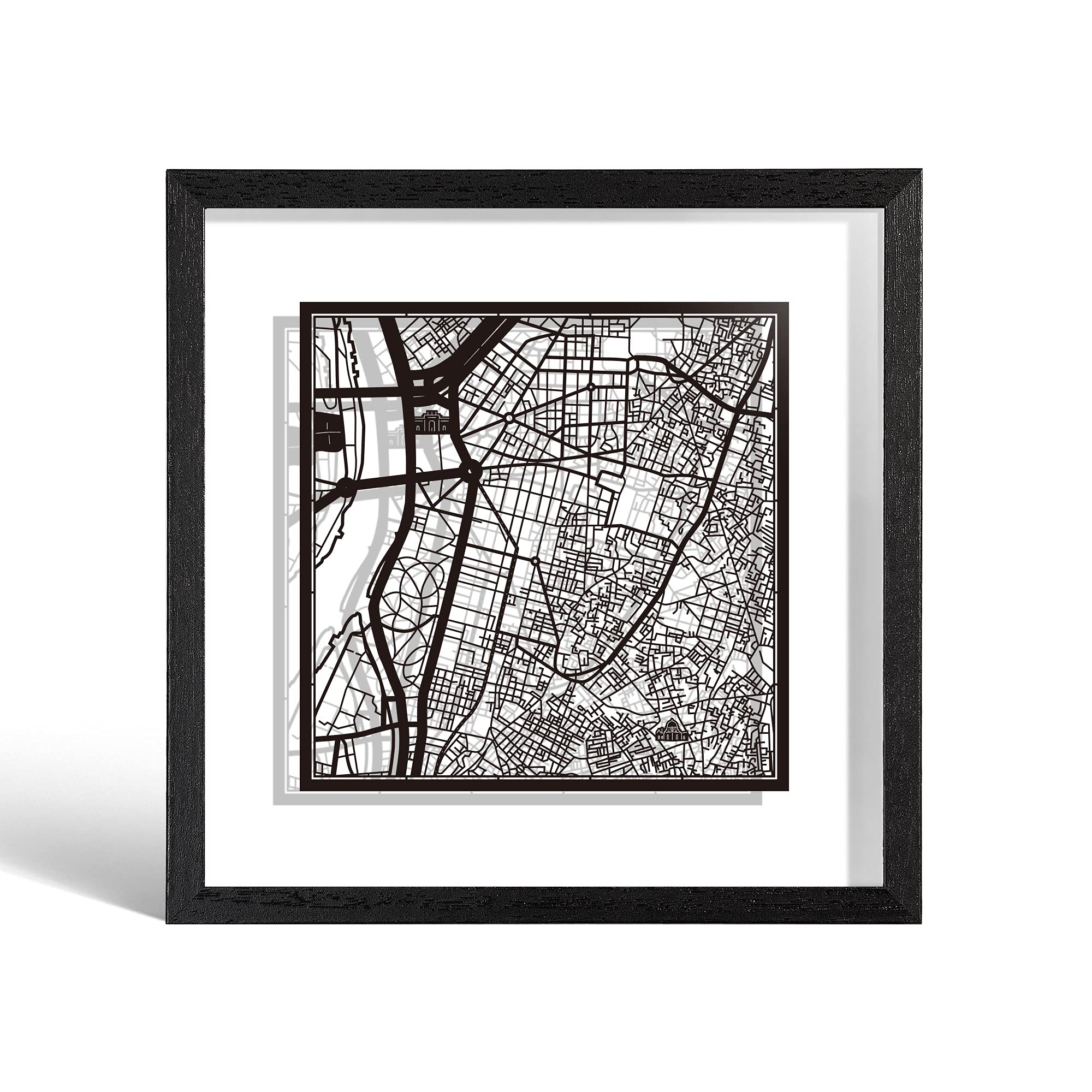 O3 DESIGN STUDIO Cairo Paper Cut Map framed, Black map, Black frame, 23x23 cm, Gift Boxed, 2 background color, self-changing, Paper Art — image 1