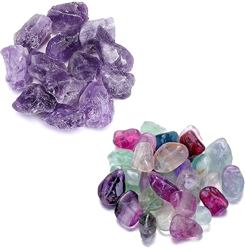 Miniatura 1 de Top Plaza Paquete - 2 artículos cristales curativos de amatista a granel Piedras ásperas y piedras de cristal de fluorita a granel