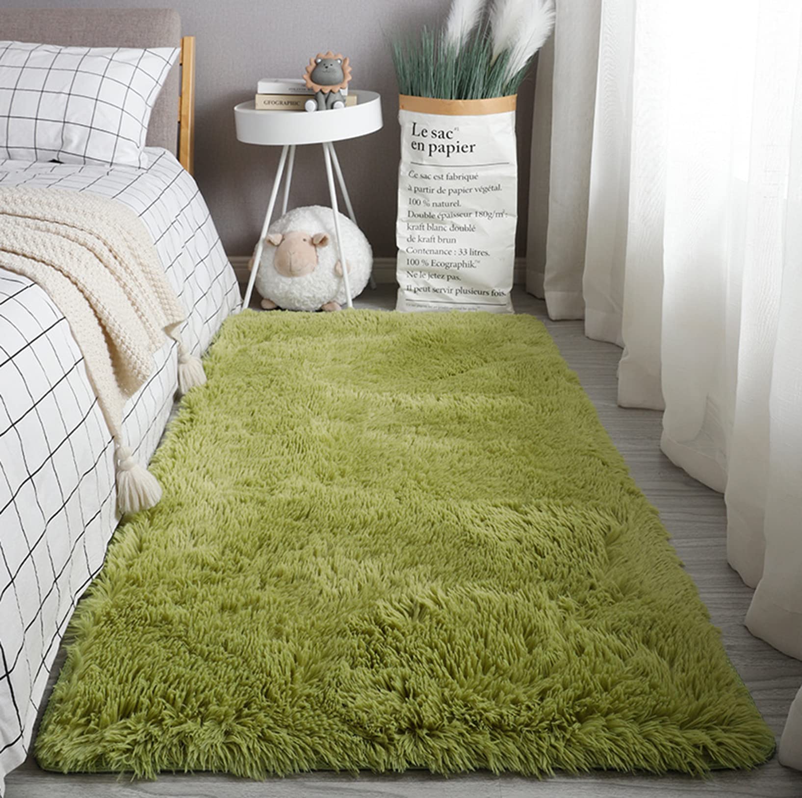 Tapis fausse peau de mouton 100x180cm poils longs et épais pour canapé