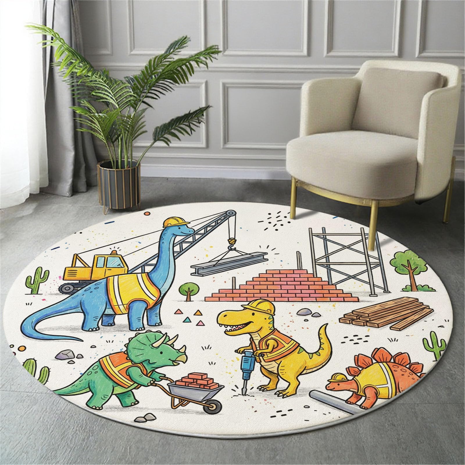 180cmRunder Kinderteppich Interessante Tiere, Weicher Kuscheliger Teppich