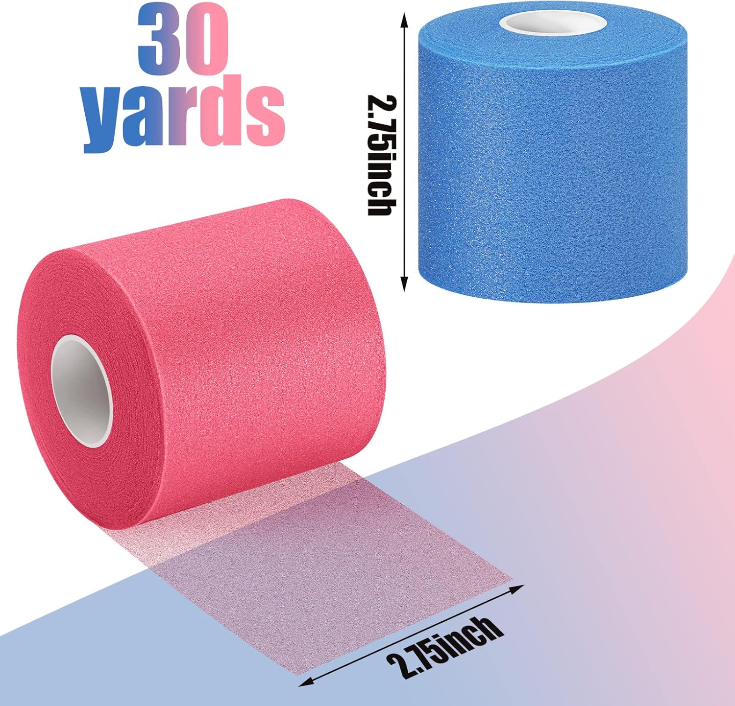 3 Pieces Pre-Wrap Tape for Hair, Sports, Ankle, Wrists, Knees - Foam Underwrap 2.75 Inch x 30 Yards (Black, Blue) - Image 2