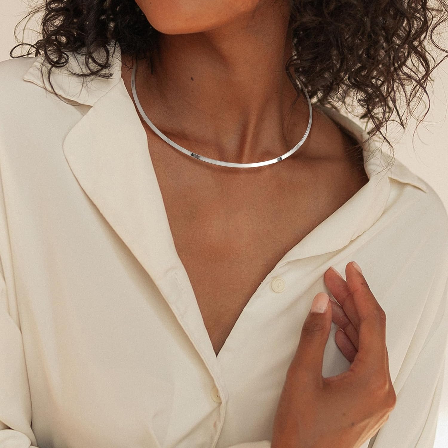 Sanfenly Choker Collar for Women 14K Gold Plated Silver Stainless Steel Metal Collar Choker Necklace Statement Open Cuff Bangle Necklace for Women - Image 4