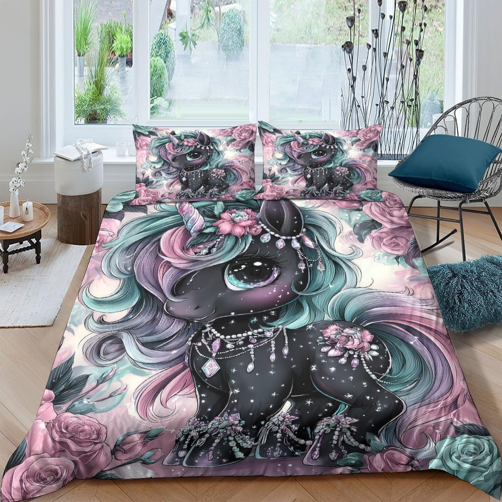Ctjqhvkz Style-7 3D Printed Fantasy Unicorn Fitted Sheet Microfiber Pastel Dream Bed Cover Anti-Slip Easy Care Bedroom Decor Single（135X200cm）