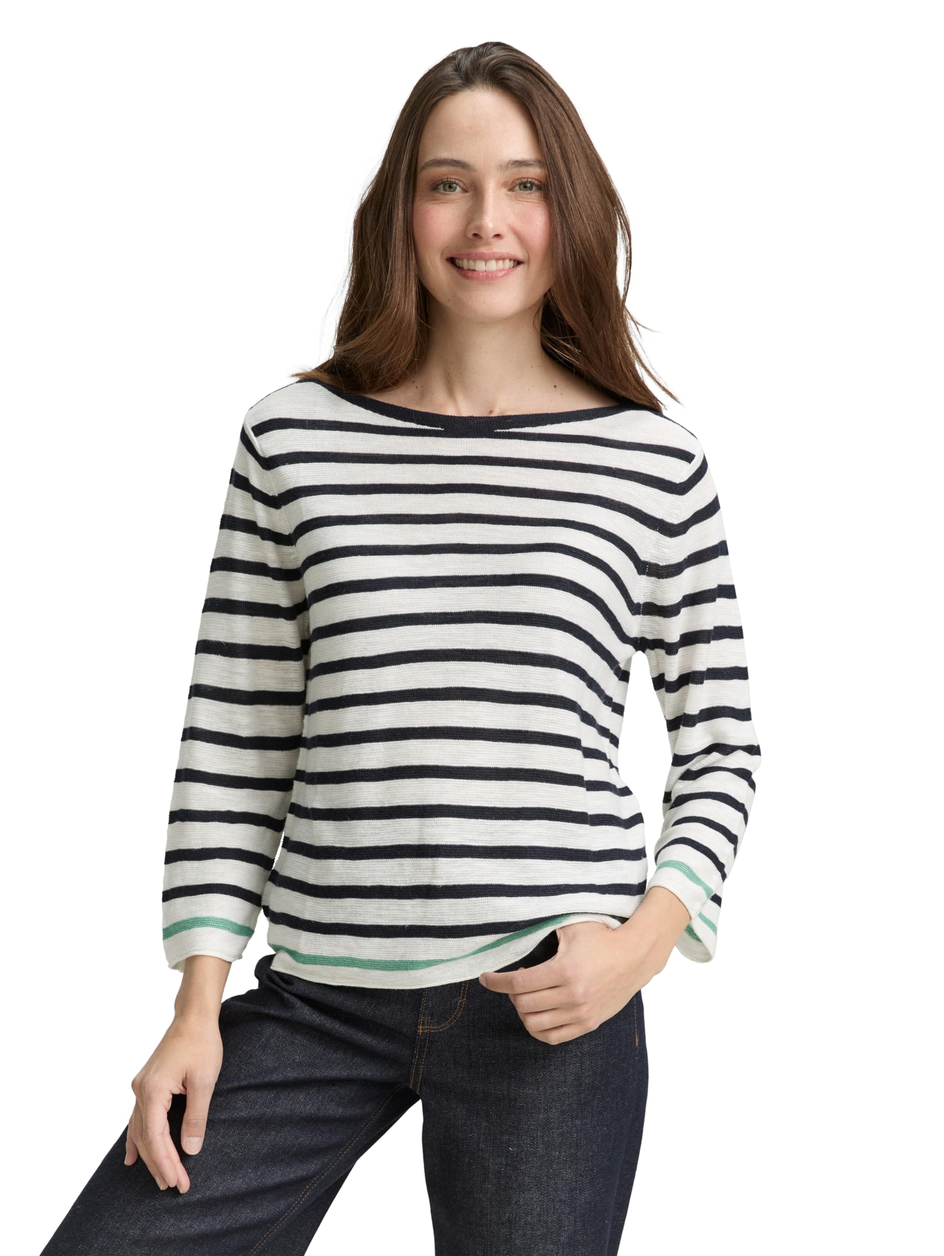 TOM TAILOR Women's 1046539 Jumper, 37829 - Offwhite Green Navy Stripe, XL