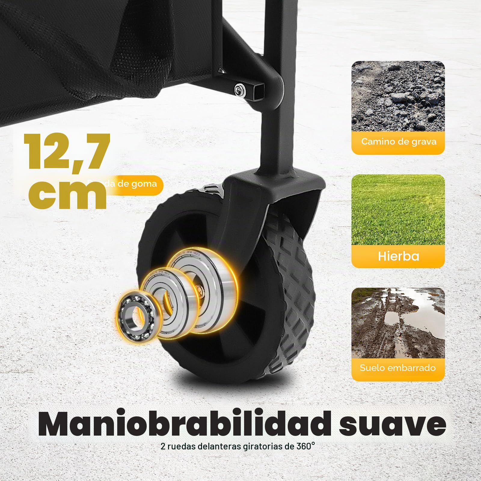 Carro plegable de hasta 80 kg – Carro de transporte con 2 soportes para copas para playa, jardín, camping y compras (ligero y resistente, negro)