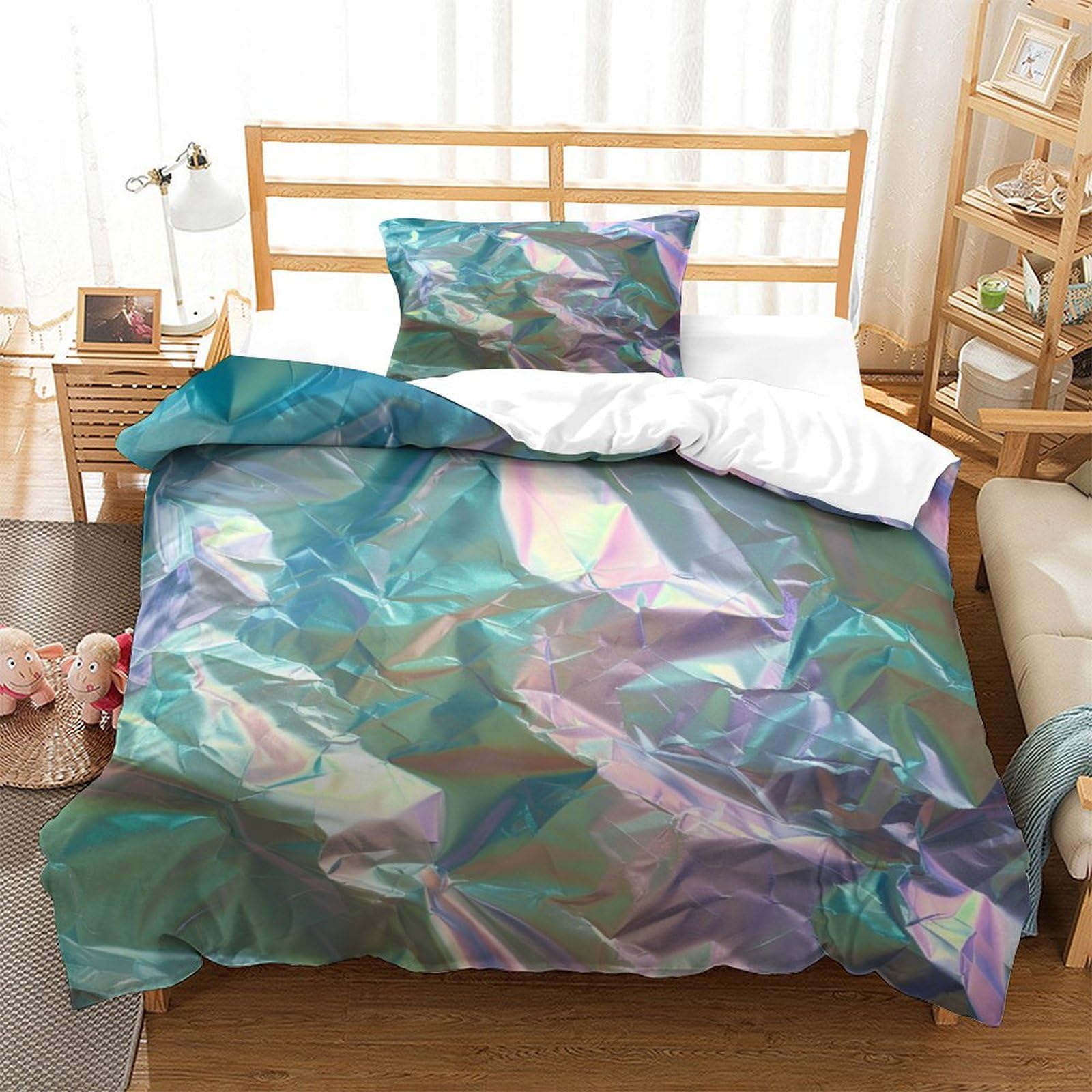 P1S9U7W5Y 3D Printed Fantasy Crystal Duvet Cover Set 3pcs Microfiber Artistic Bedding Set Single（135x200cm）
