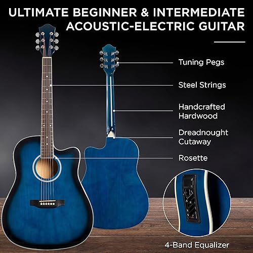 Miniatura 4 de Best Choice Products Juego de iniciación de guitarra eléctrica acústica para principiantes, 41 pulgadas con diseño de corte de madera, funda de