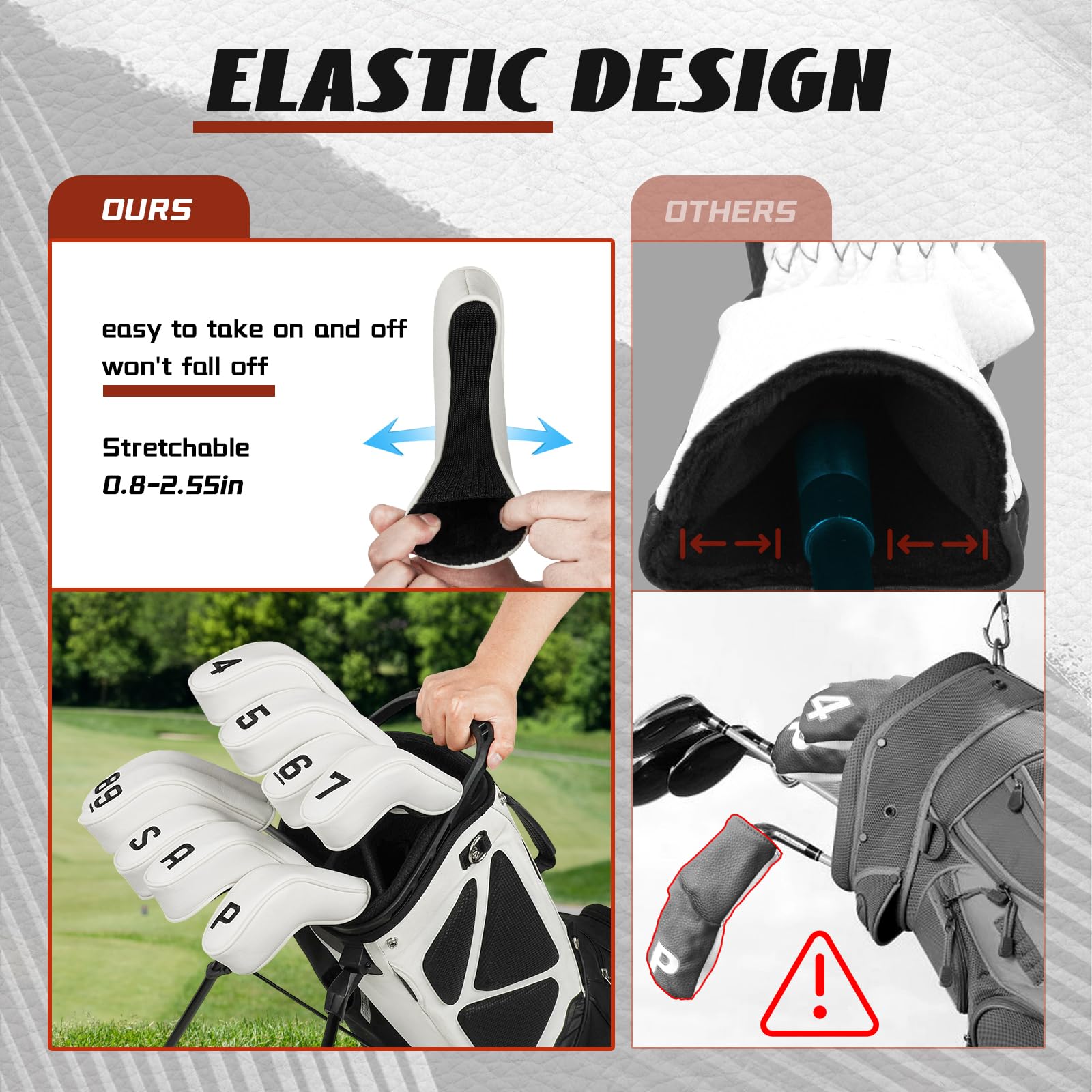 Golf Hybrid Iron Head Covers Right&Left Handed Clubs Headcovers 9Pcs (4-9,P,A,S) Long Neck fit for Cleveland Launcher Set,Cobra T-Rail,Wilson Lauch Pad Black/White PU Leather