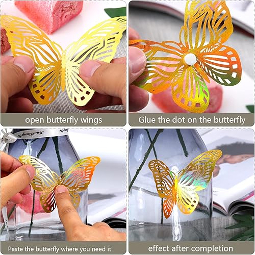 Miniatura 8 de FOVSHNG 24 calcomanías de mariposa 3D para decoración de pared, mariposas extraíbles, para niñas, niños, dormitorio y habitación, mural de alas