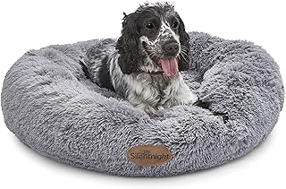 Silentnight Donut Calming Dog Bed – Calming Dog Cat Pet Bed Anxiety Relief Soft Fluffy Doughnut Pillow – Easy Clean Machine Washable Luxury Plush Dog Pillow Basket – 85 cm – Grey