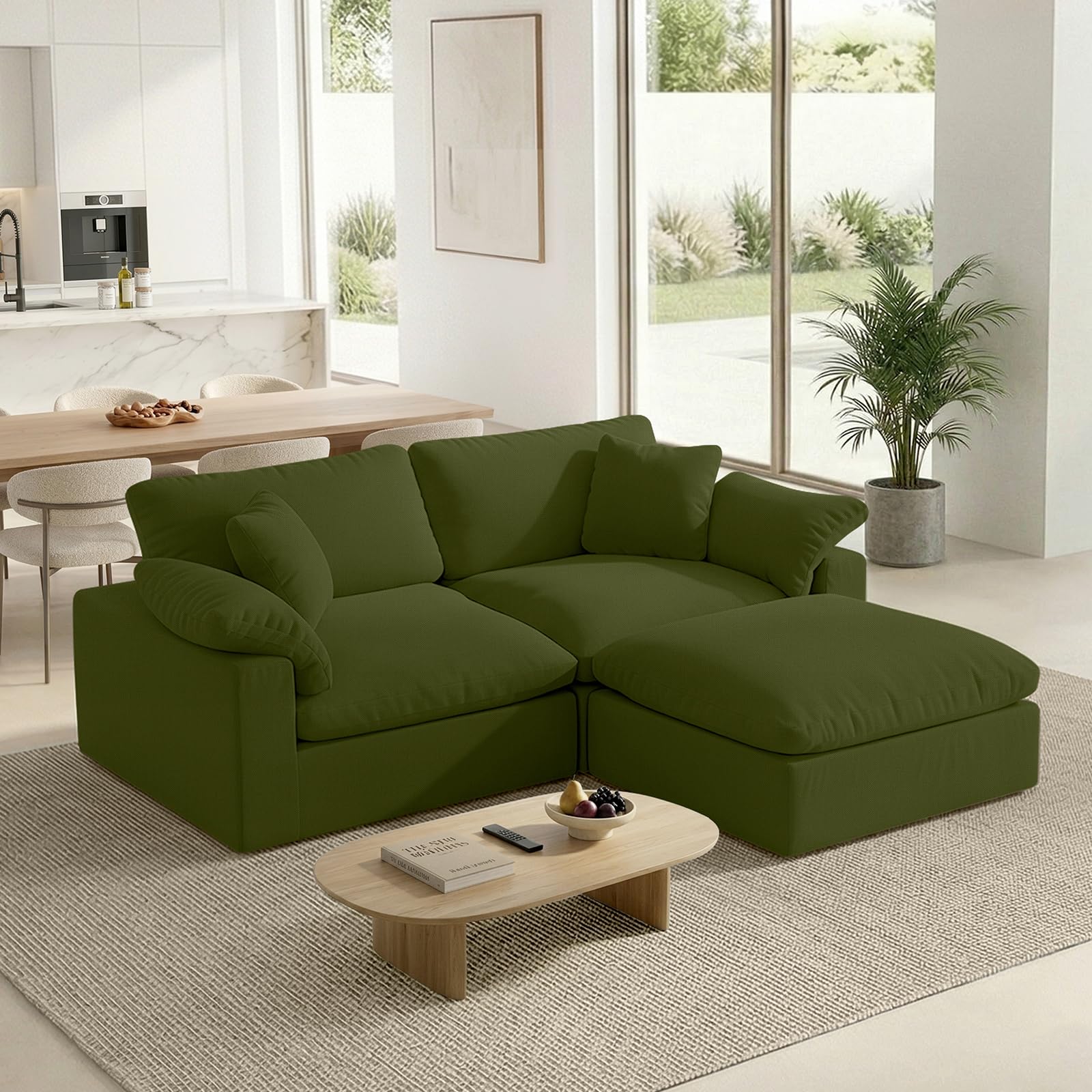 L-Shaped Modular Cloud Sectional Sofa,2-Seater with Chaise,Modern Down Filled Detachable Couch for Living Room,Office &amp; Small Apartment,Green