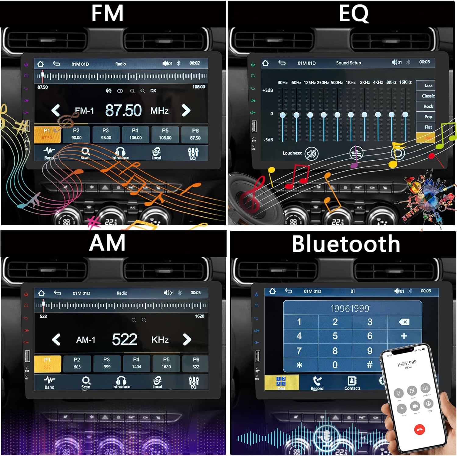 9" Single Din Touchscreen Car Stereo Compatible with Apple Carplay and Android Auto, 1 Din Bluetooth Car Radio with Mirror Link, Backup Camera,Support Bluetooth Handsfree, USB, FM, EQ, MIC, HD Radio
