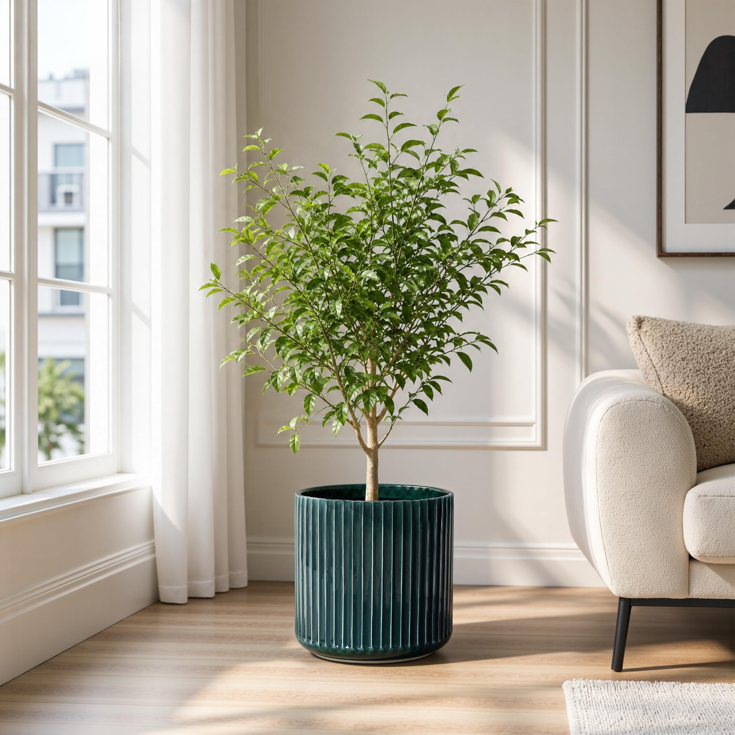 Keramik Blumentopf Groß, Ø30 Round Übertöpfe mit Drainage Dunkelgrün