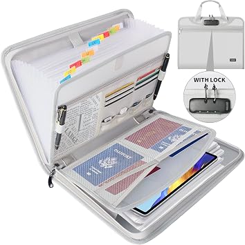 Andyer Accordion File Organizer with Lock, Fireproof Expanding File Folder with Tabs, 13 Pockets Important Document Organizer with Handle, Portable Paperwork Business Organizer, Letter/A4-SizeSilver