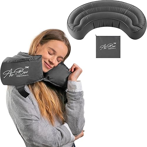 able Almohada de viaje  Almohada de avión para reposo de cabeza, cuello y barbilla, almohada de cuello inflable y suave, material duradero con funda