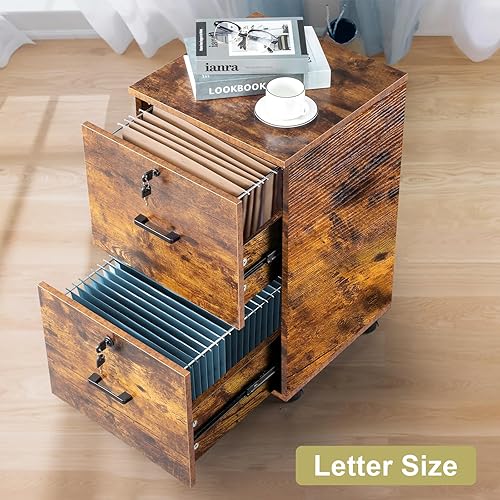 Miniatura 46 de VINGLI Archivador de 2 cajones con cerradura, archivadores rodantes para oficina en casa, soporte de impresora pequeño, organizador de archivos