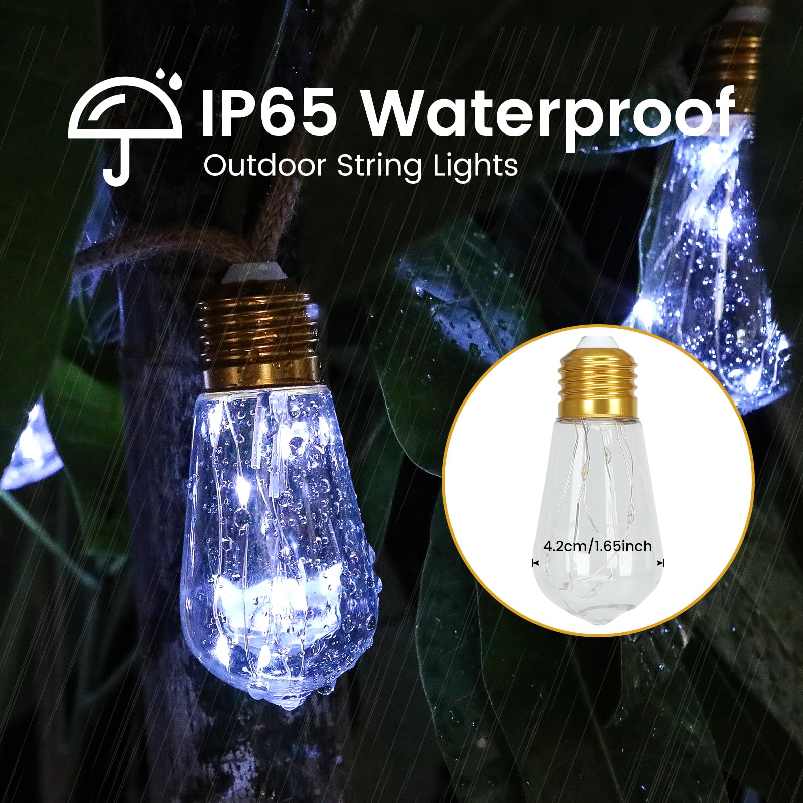 Guirnalda de luces solares para exteriores, cuerda de cáñamo vintage de 24 pies con 20 bombillas inastillables, impermeables, 8 modos de luces solares para patio, jardín, valla, balcón, camping